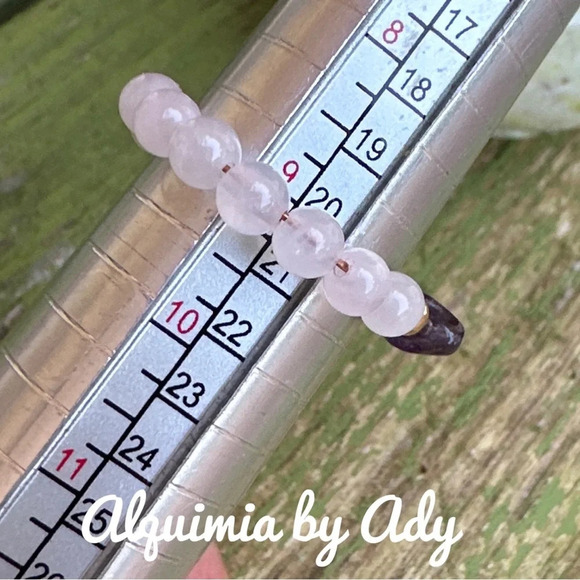 Pink Quartz amethyst beaded handmade dainty ring band - Picture 3 of 8